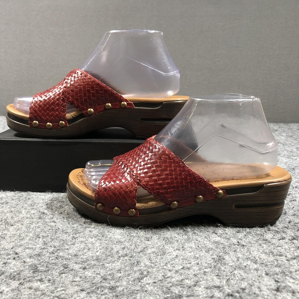 Dansko Mila Clogs Sandals Womens 7.5 Red Woven Leather Studded Wedge Comfort - Picture 3 of 16